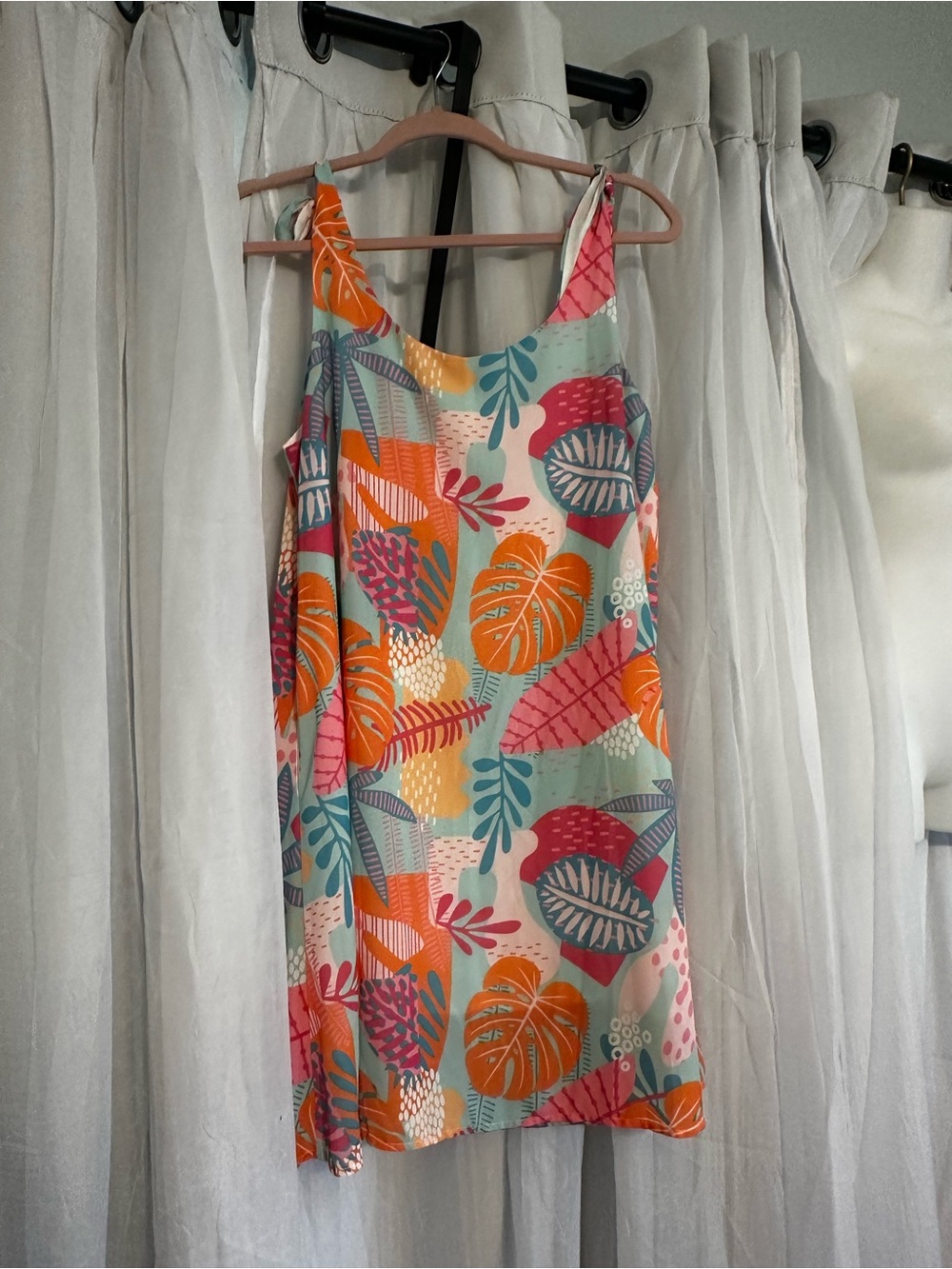 Jadelynn Brooke Lightweight Tropical Tie-Shoulder Dress in Aqua & Orange - Picture 7 of 8